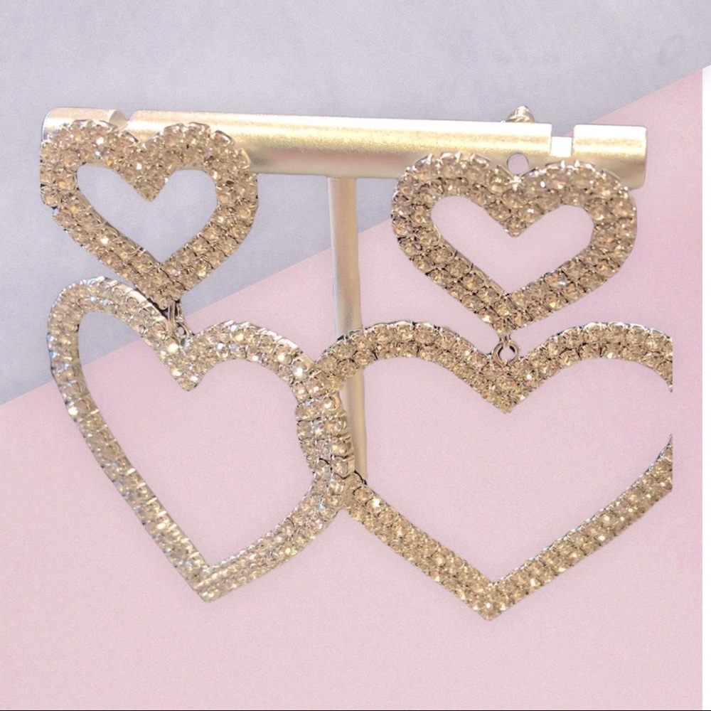 Double crystal heart earrings
